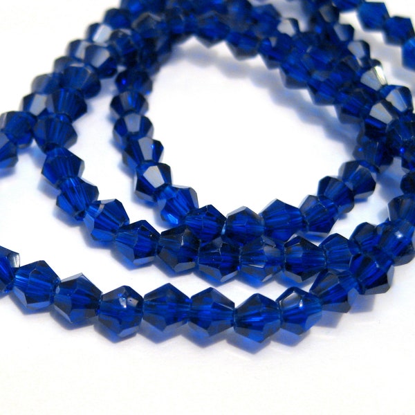 1 Strand (98pcs) of Dark Blue Bicone Beads 4mm Glass Beads (N0.BC5-599)