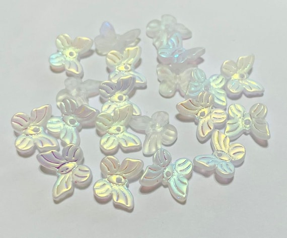 20pcs of Frosted White AB Butterfly Beads 11mm (No.BFC22-1037A)