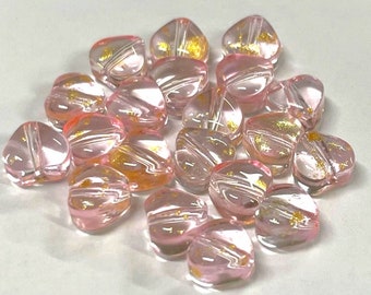 20 pezzi di perline a cuore rosa trasparenti con polvere glitter dorata da 6 mm (HRT22-1608)