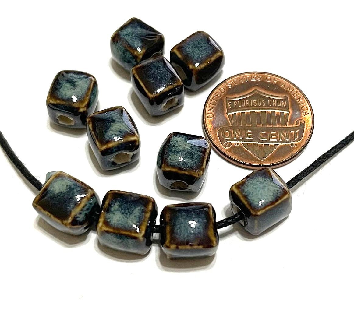 Perles Céramique Cubes 10x10mm Noir Et Blanc (lot De 20) - Pour Création Bijoux - Neuf
