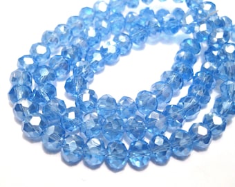 1 filo (90 pezzi) di perline di cristallo di vetro sfaccettate a rondella blu galvanizzate da 6 mm (n. PT47-1361)