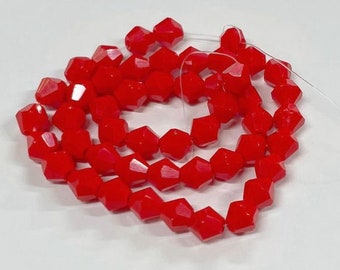 1 Strand (46pcs) of Opaque Red Bicone Beads 6mm Glass Beads (N0.BC96-2774)