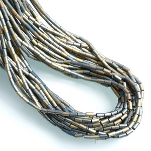 1 rang de perles de verre tube gris or mat (n°CLD8-487)