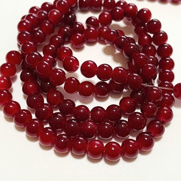 1 Strand (130pcs) Dark Red Imitation Jade Glass Beads 6mm Round(NO.GL62-2814)