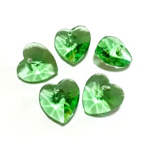 5pcs of Green Heart Faceted Crystal Glass Beads Transparent Bead 14mm (No.HT8-1642)
