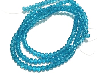 1 filo di perline di cristallo di vetro rondelle sfaccettate blu trasparente da 3 mm. N. 6-539