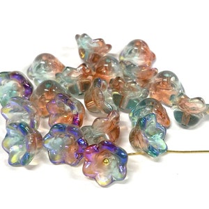 20pcs of Pink Blue AB Gradient Bell Flower Glass Beads 12x7mm (No.FL31-2041)