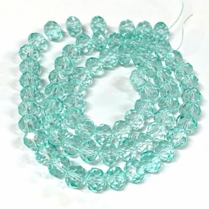 1 Strand (88pcs) of Sea Green Rondelle Faceted Glass Crystal Beads 6mm (No.231-1378A)