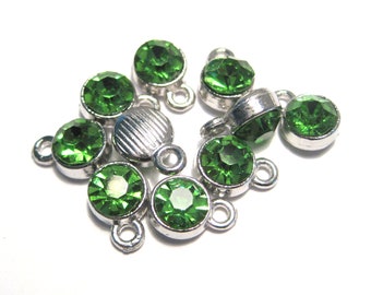 10pcs Silver plated Green Glass Crystal Charms 7x10mm Rhinestone Charms Pendants(No.8-2207)