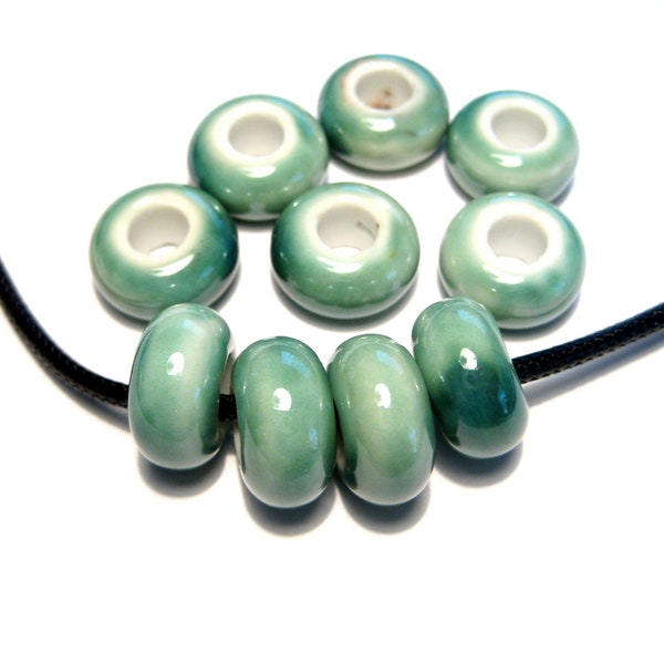 10pcs of Green Ceramic Beads Large Hole Beads 14mm Ceramic Beads (No.CL54-232)