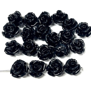 20 Black Rose Beads Shell Powder Pressed Flowers (10mm)(No.SFL21-2871A)