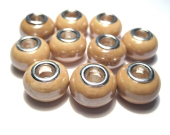 10pcs of Brown Ceramic European Beads Large Hole Rondelle Beads 14x9mm Ceramic Beads (No.CL16-270)