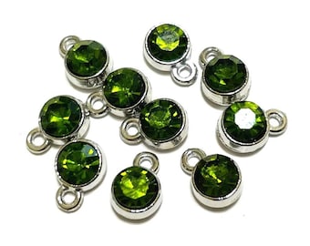 10pcs Silver plated Olive Green Glass Crystal Charms 7x10mm Rhinestone Charms Pendants(No.8-2262)