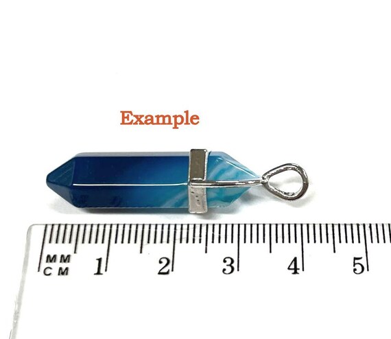 Tianshan Blue Quartz Point Pendant: Silver Bail Hexagon Gemstone