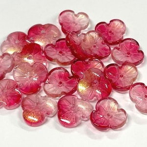 20pcs of Hot Pink Gradient 3-Petal Flower Glass Beads with Gold Glitter Powder 13mm (No.MPE16-1095)