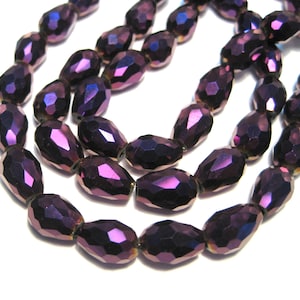10pcs of Metallic Plated Purple Faceted Teardrop Glass Beads 12x8mm(No.TD143-2112)