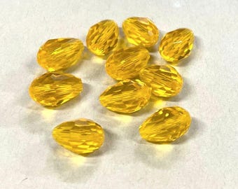 10 Stück Gold Transparent Facettierte Tropfen Glasperlen 12 x 8 mm(No.TD14-2032A)