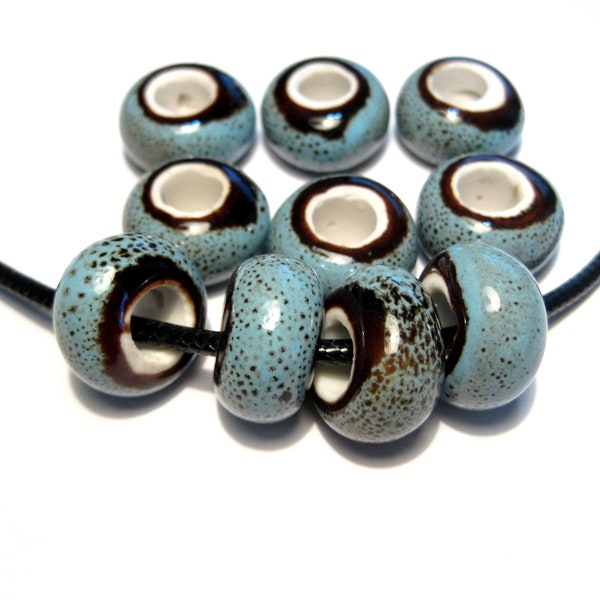10pcs of Blue Brown Ceramic Beads Large Hole Beads 14mm Ceramic Beads (No.CL51)(lo1)
