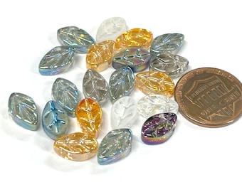 20pcs of  Electroplated Mixed Small leaf Glass Beads 11mm (No.LFC10-1180)