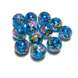 2 perles de verre au chalumeau faites main de 12 mm (n°1-2577)