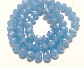 1 filo di perline di cristallo di vetro sfaccettate a rondella blu opache galvanizzate da 8 mm (n. PT53-1468)