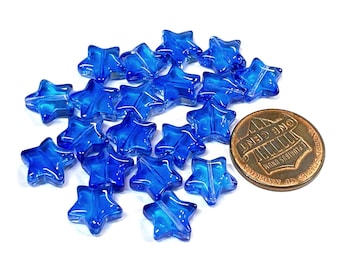 20 Blue Star Glass Beads Translucent Jewelry Making Supplies (10mm)(No.35-2603A)