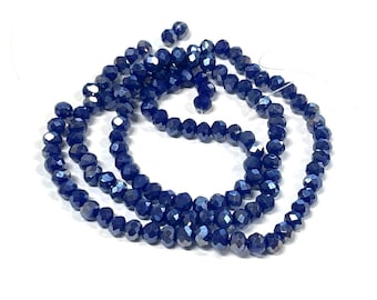 1 Strand of Electroplate Opaque Blue Rondelle Faceted Glass Crystal Beads 4mm. No. PT228-1000