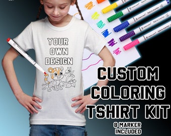 Kit de coloriage de t-shirts avec votre design personnalisé, 8 marqueurs textiles inclus, meilleur cadeau pour les enfants, également pour les adultes