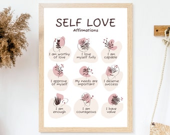 Self Love Affirmations Poster, Fall Gift for Self, Positive Affirmations Printable, Therapy Office Decor, Self Esteem, Self Confidence