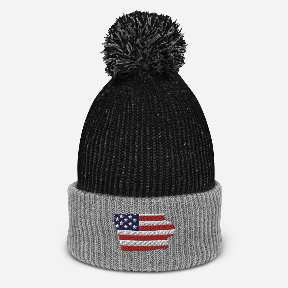 Iowa Pom-pom Beanie Winter Hat With USA 