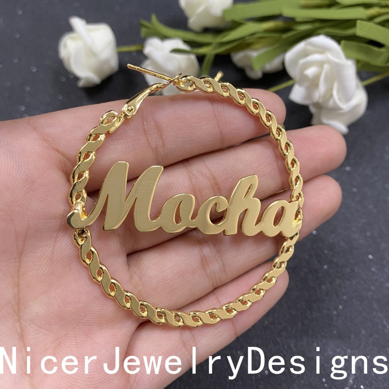 Aretes de aro de nombre pendientes de nombre regalo de boda Etsy España