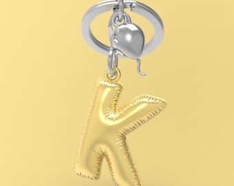 Portachiavi Con Lettera J A Forma Di Palloncino 3D - Metalmorphose Party Alphabet, In Acciaio Inox Dorato, Oggetto Regalo Personalizzato, Finitura Epossidica