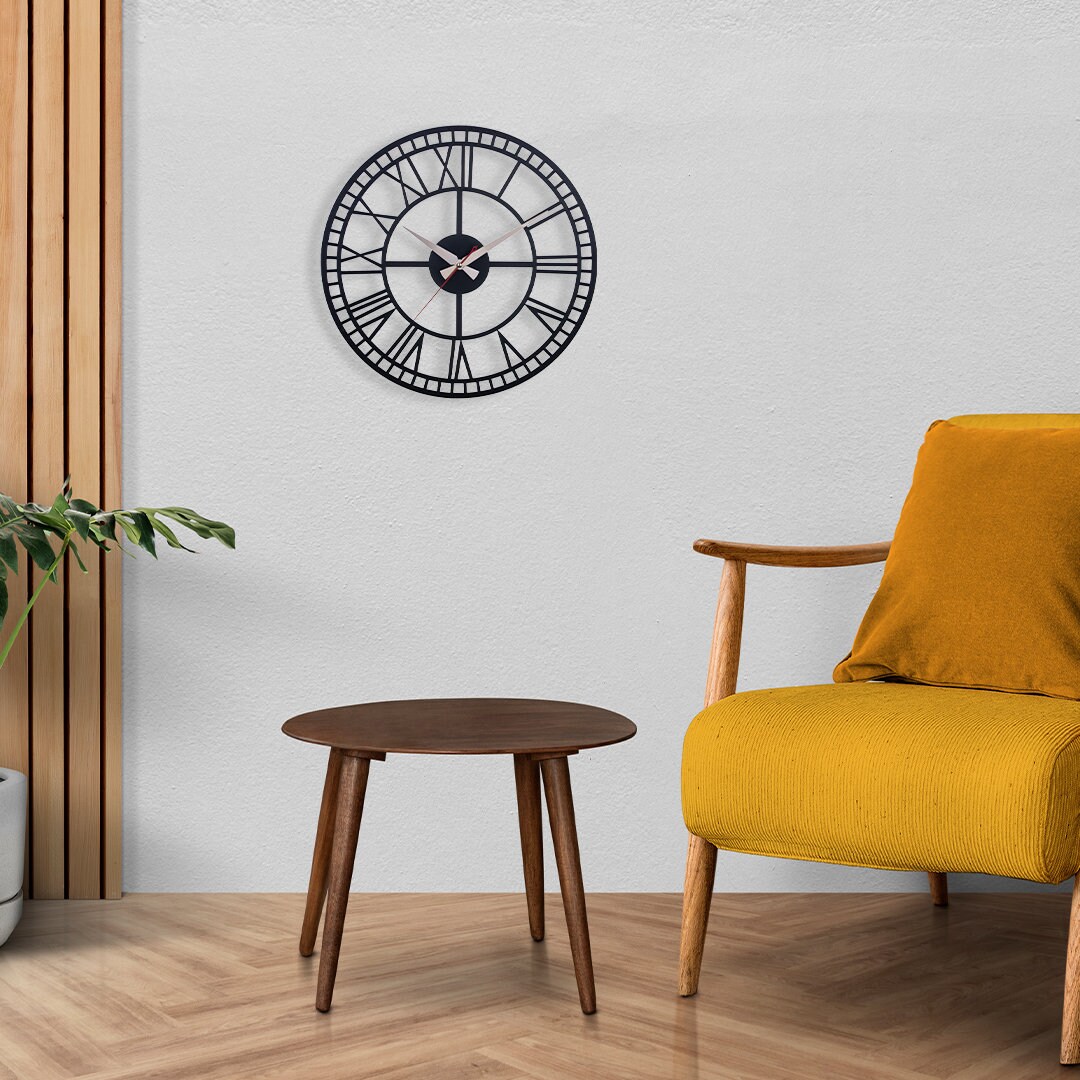 Elegant Black Metal Clock, Living Room Timepiece, Modern Kitchen & Room
