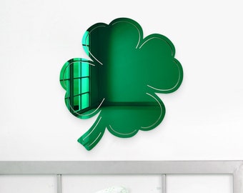 Acrylic Four Leaf Clover Wall Art Mirror, Irish Theme Room Decor, St. Patricks Decor, Good Luck Charm Mirror, Lucky Charm Wall Art Decor