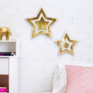 Set of 2 Acrylic Mirror Stars Wall Art, Fun Mirror Decor, Star Wall Decor, Cool Dorm Decor, Cute Wall Star,  Baby Shower Gift, Nursery Decor