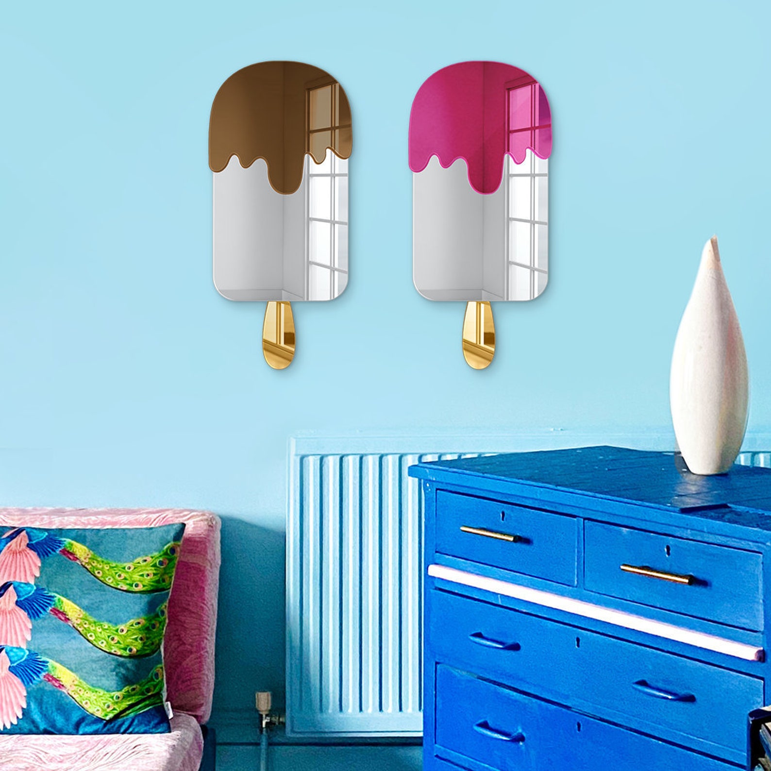 Set of 2 Acrylic Ice Cream Wall Art Mirror, Baby Girl Candy Theme Room