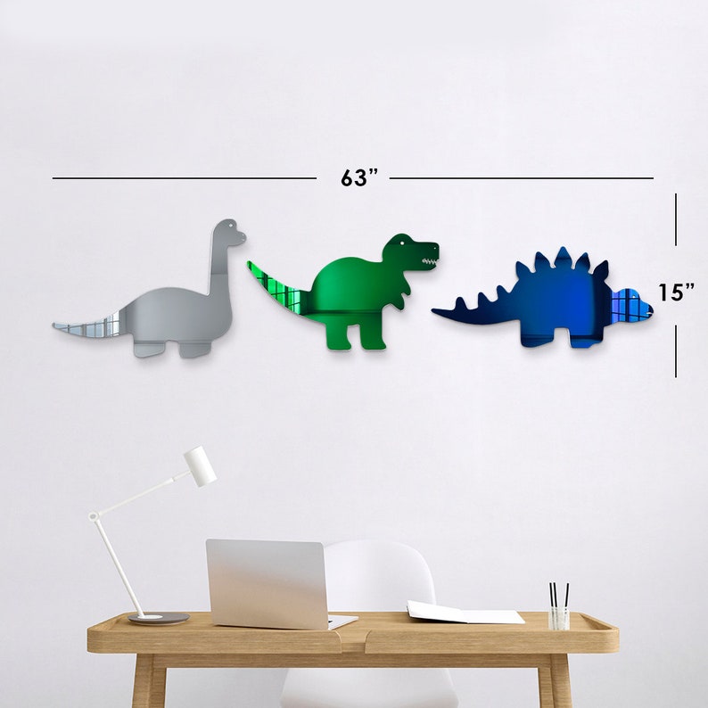 Acrylic 3 Set Dinosaurs Wall Art Mirror Dinosaur Theme Room Etsy