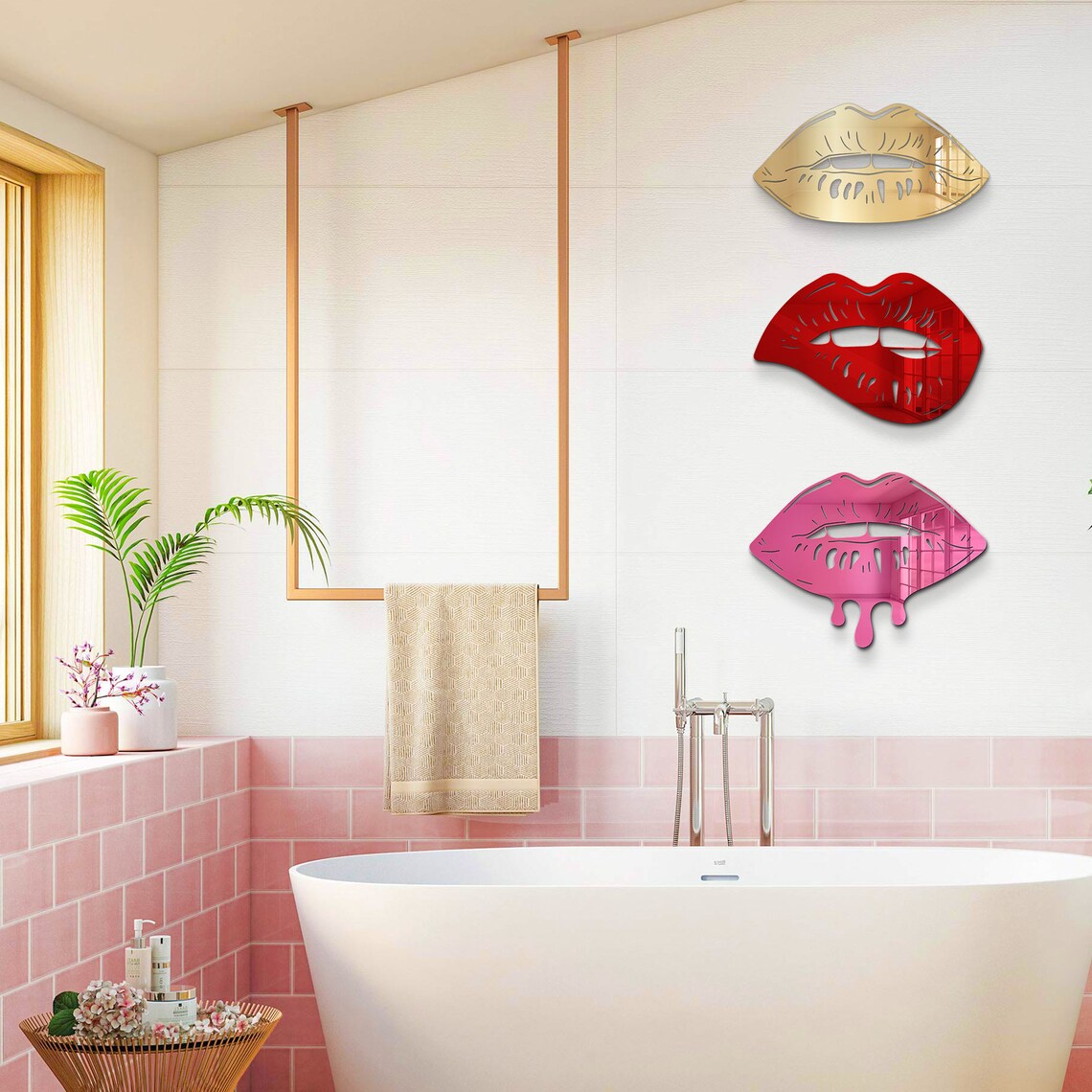 Set of 3 Mirrored Glamorous Lips Wall Art Mirror Lips Lip Etsy