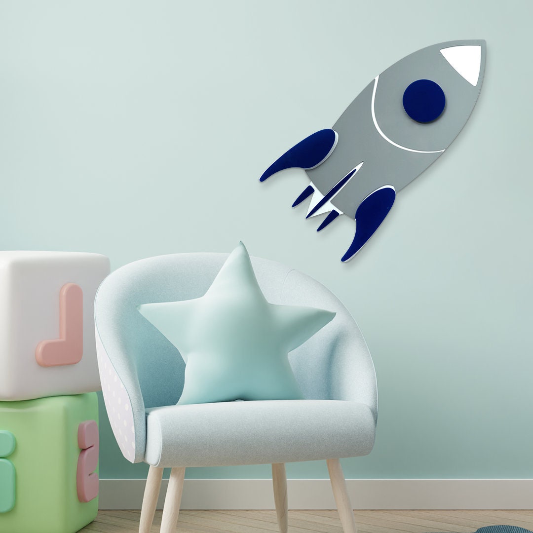 Rocket Wall Art Children's Bedroom Space Theme Spaceship Etsy