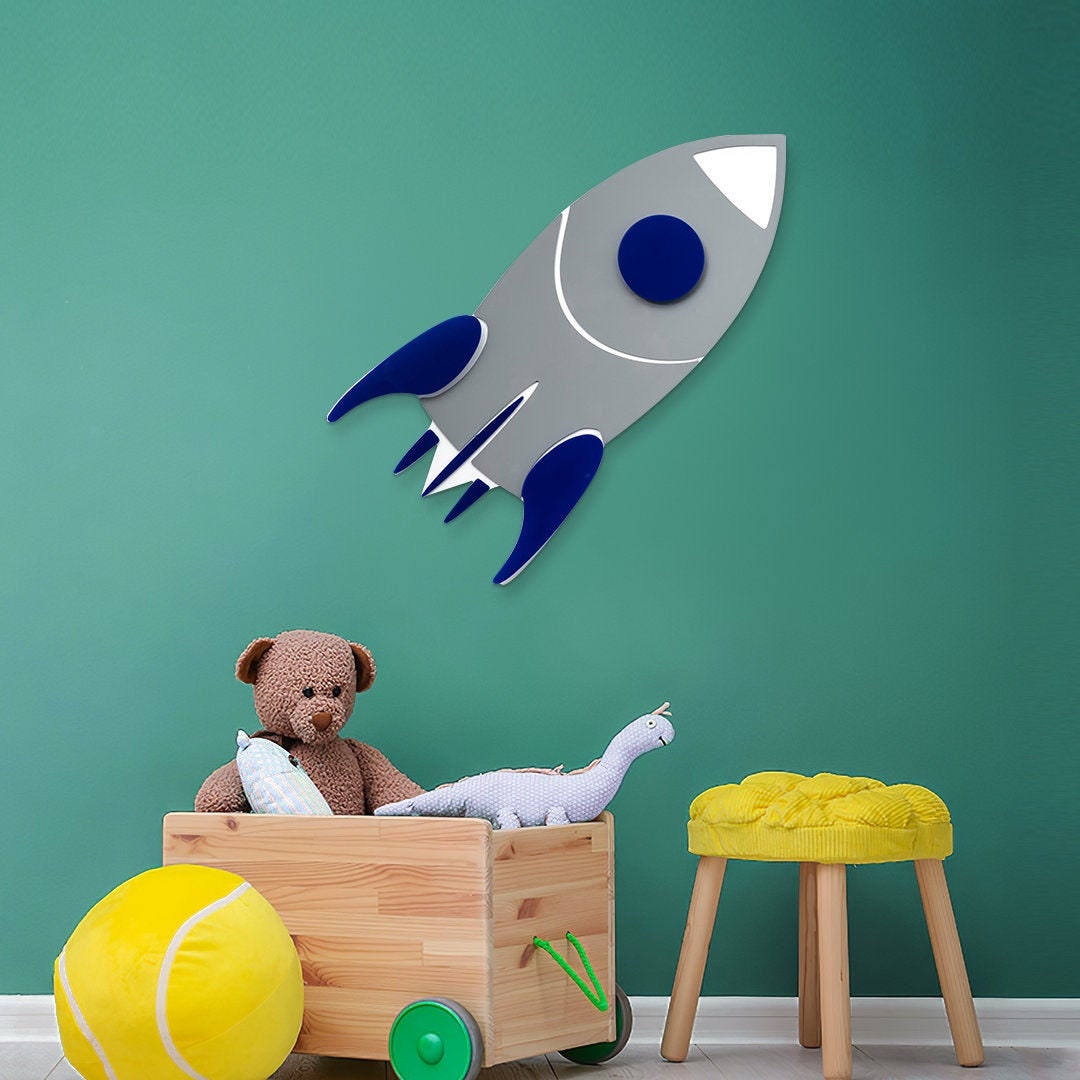 Rocket Wall Art Children's Bedroom Space Theme Spaceship Etsy