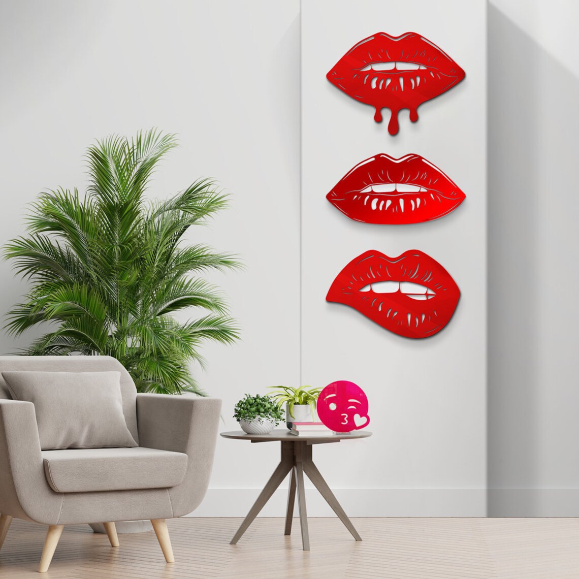 Set of 3 Mirrored Glamorous Lips Wall Art Mirror Lips Lip Etsy