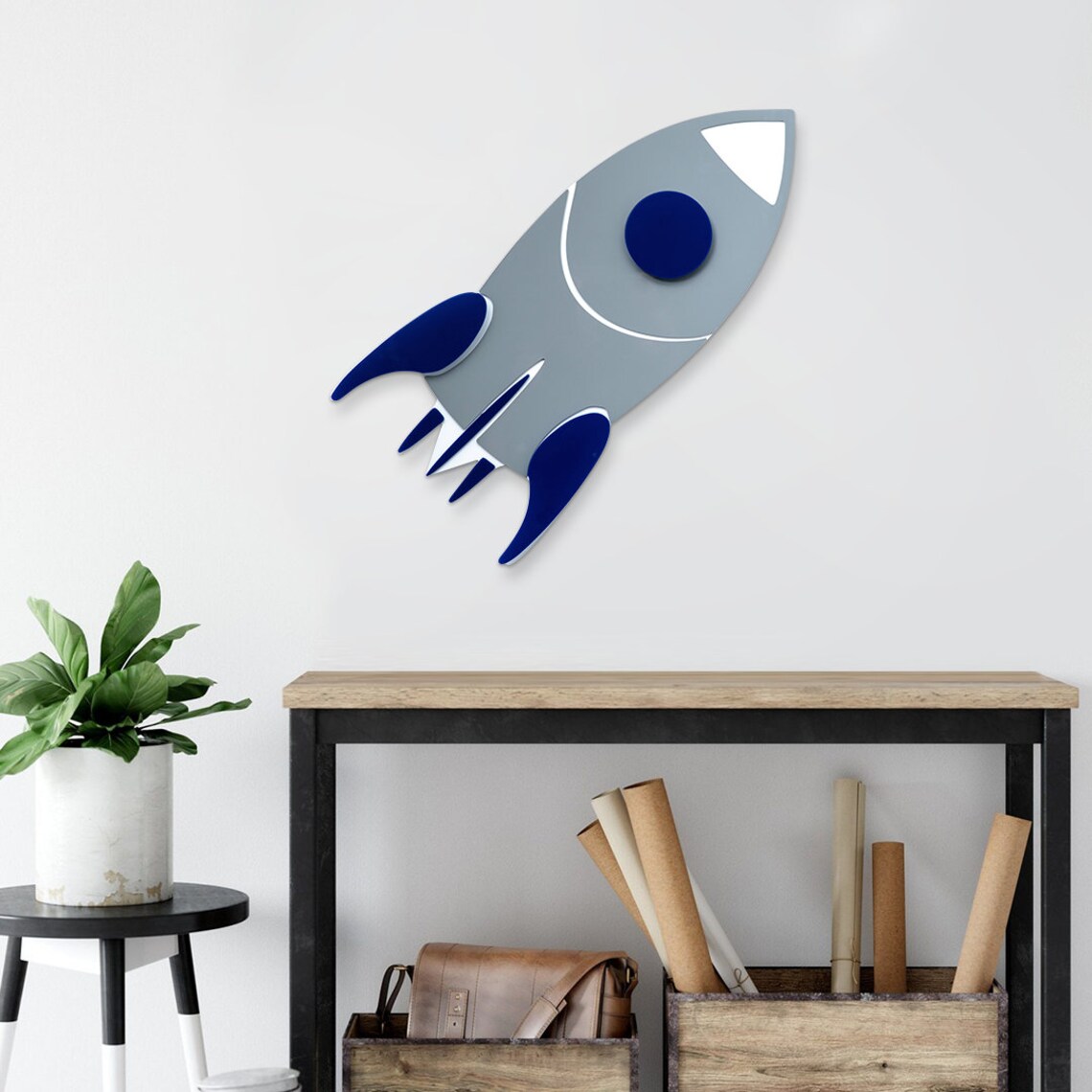 Rocket Wall Art Children's Bedroom Space Theme Spaceship Etsy