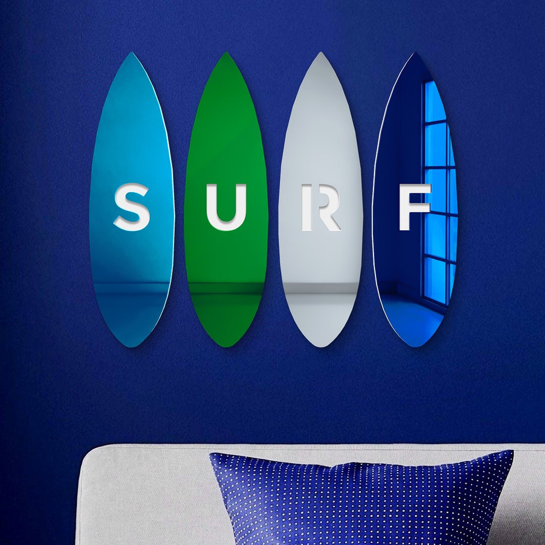 Acrylic Surfboard 4piece Set Wall Art Mirror Ocean Surf Etsy Australia