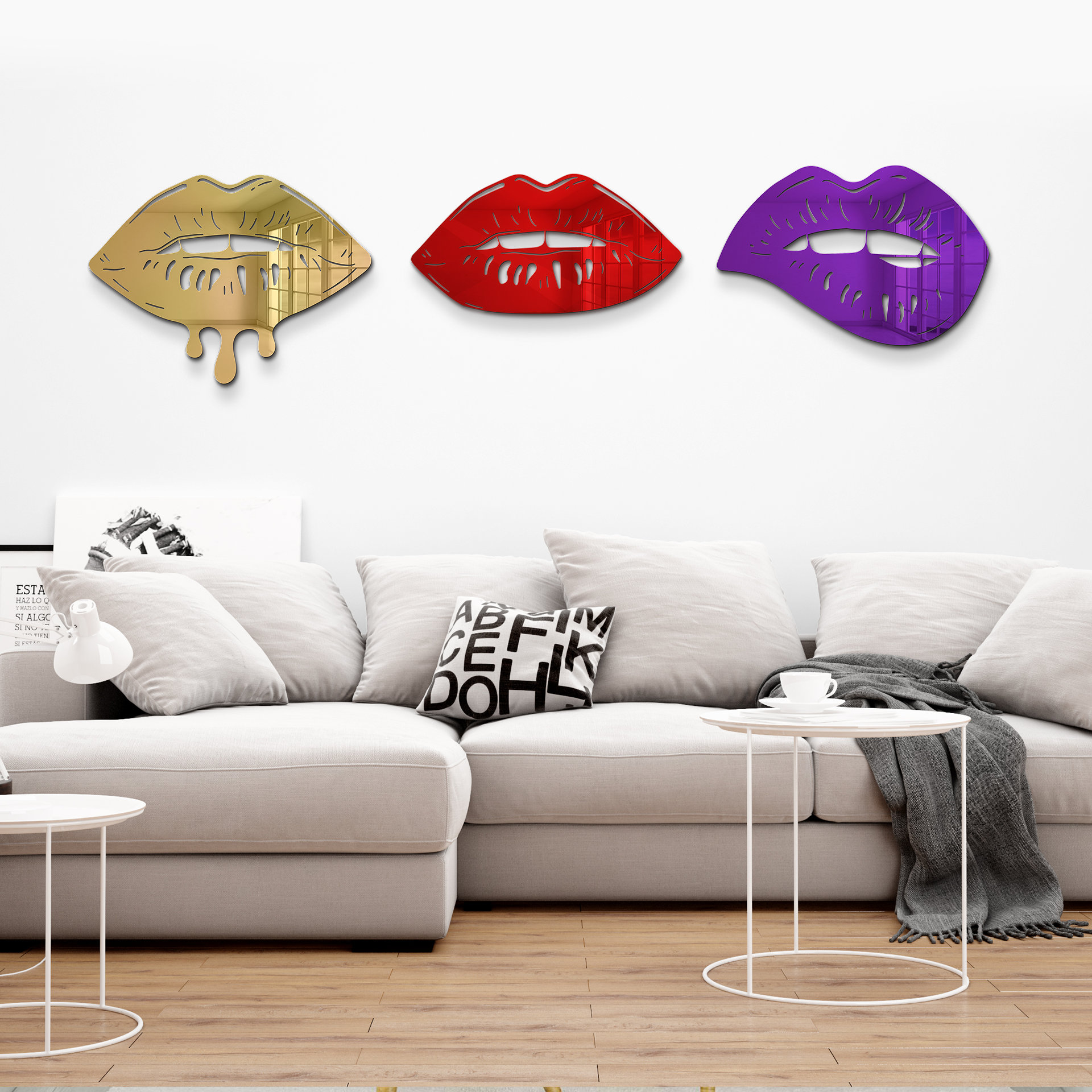 Set of 3 Mirrored Glamorous Lips Wall Art Mirror Lips Lip Etsy
