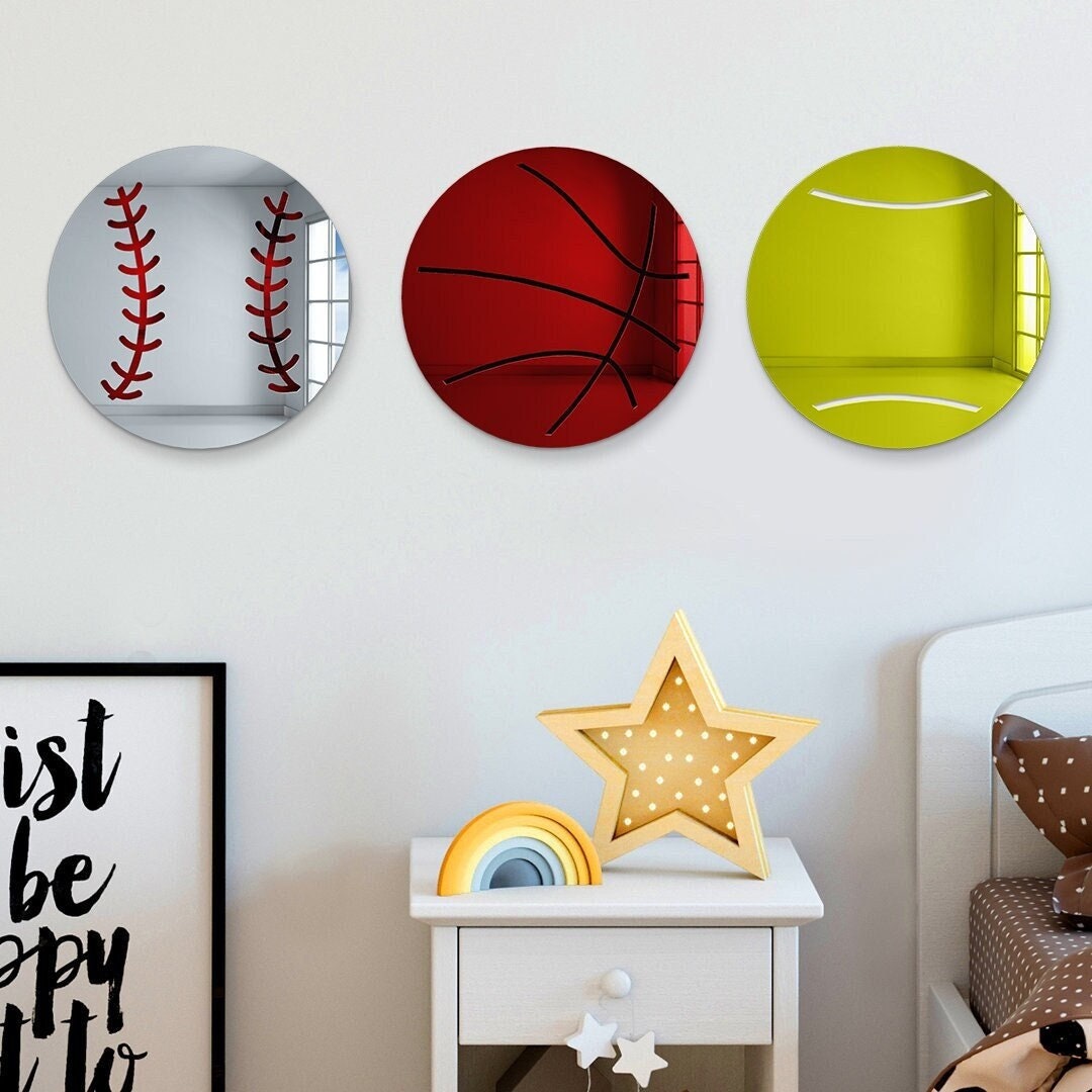 Acrylic Sports Wall Art, Baseball Mirror, Basketball Mirror, Tennis
