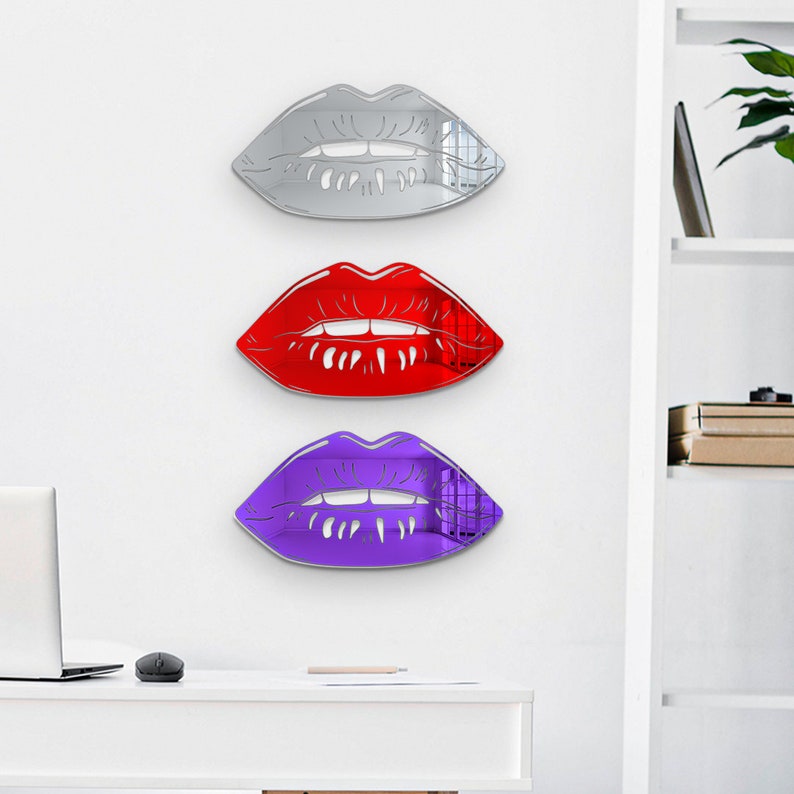 Set of 3 Mirrored Lips Wall Art Acrylic Lips Mirror Lips Etsy