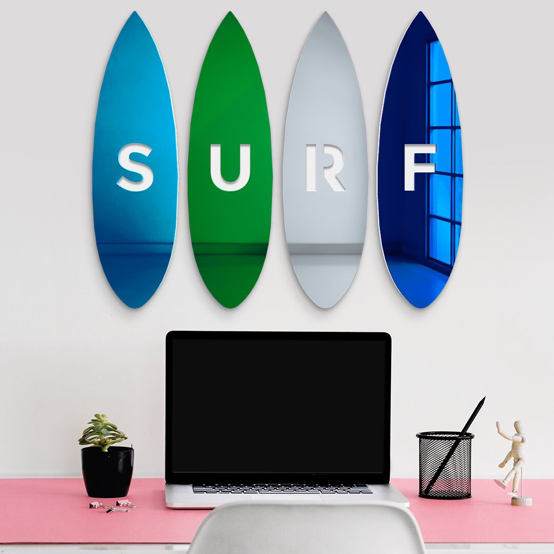 Acrylic Surfboard 4piece Set Wall Art Mirror Ocean Surf Etsy Australia
