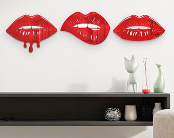 Set of 3 Mirrored Glamorous Lips Wall Art, Mirror Lips, Lip Home Decor, Kiss Wall Art, Acrylic Lips Wall Decor, Dorm Decor, Unique Gift Idea