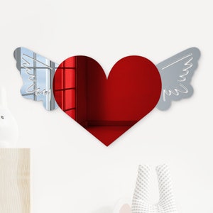 Acrylic Winged Heart Mirror Wall Art, Old School Tattoo Art Mirror Heart Wall Decor, Heart Wall Art, Heart Room, Cool Dorm Teenager Wall Art image 1