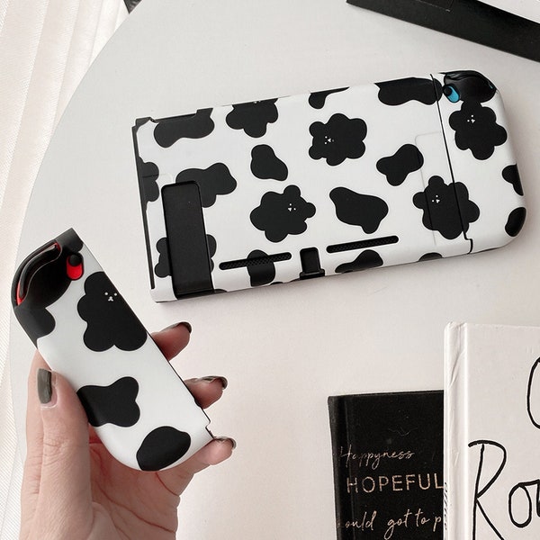Nintendo Switch Case | Cow Print | Cute Kawaii Animal Print Design | Soft Silicone Switch Protective Cover | TPU Split Shell With JoyCons